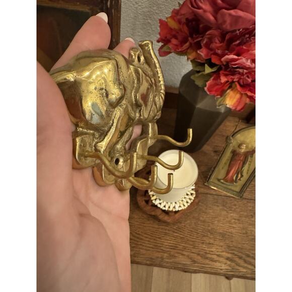 Brass Elephant Key Rack Hooks, Decorative Vintage Wall Mount Key Holder Small - Picture 7 of 14